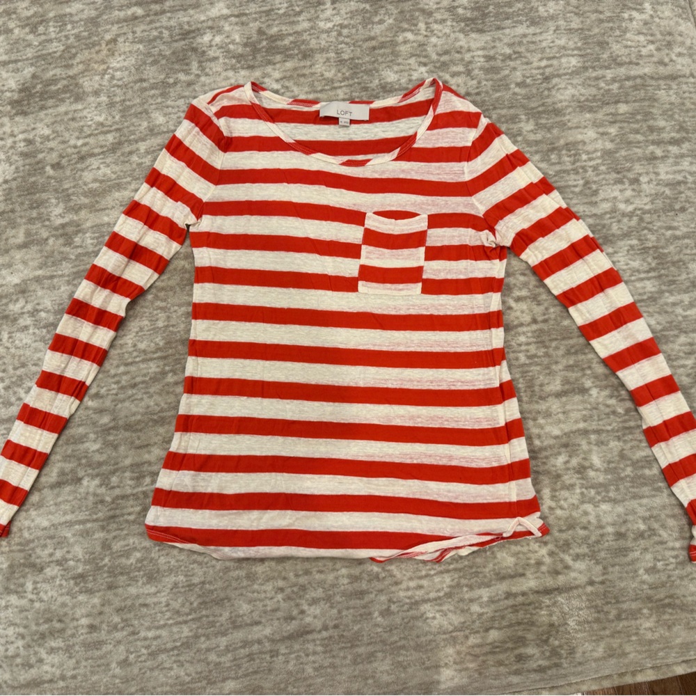Loft red and white striped long sleeve shirt size XS - loose fit